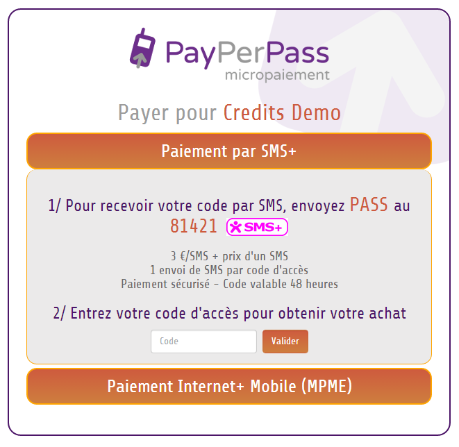 Exemple d'iframe de paiement Payperpass