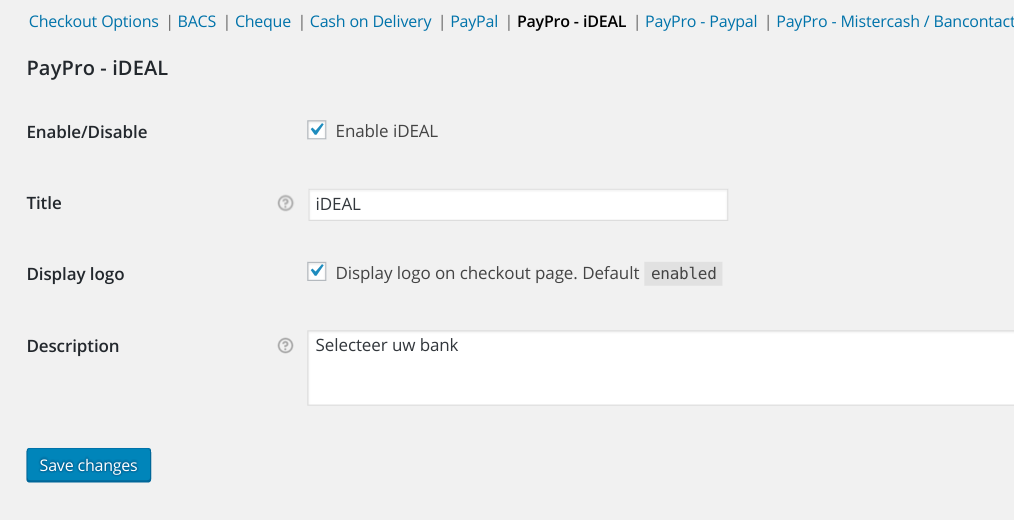 Settings for an individual payment method.
