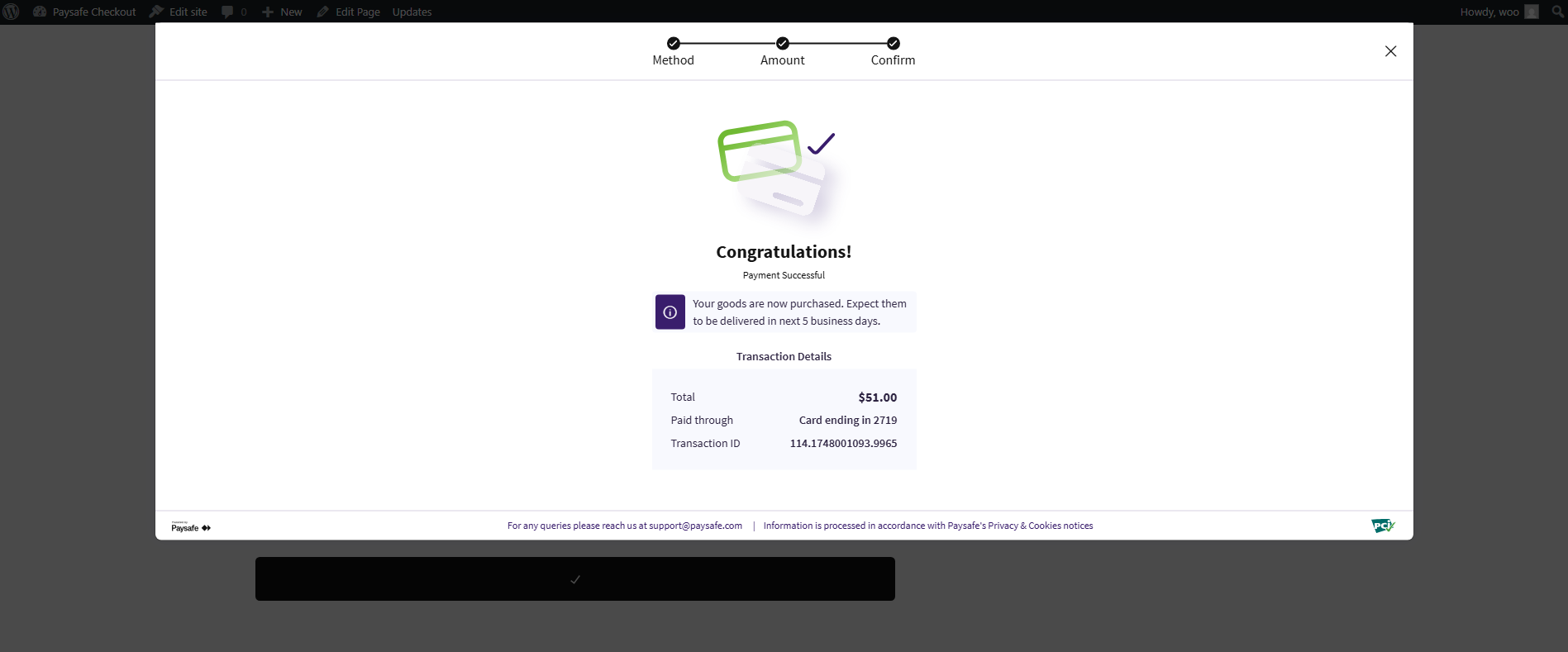 Successful payment confirmation.