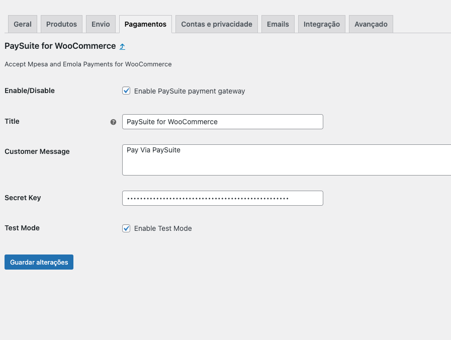 Página da Finalização do pagamento com o método de pagamento selecionado com o campo para digitar os dados de pagamento