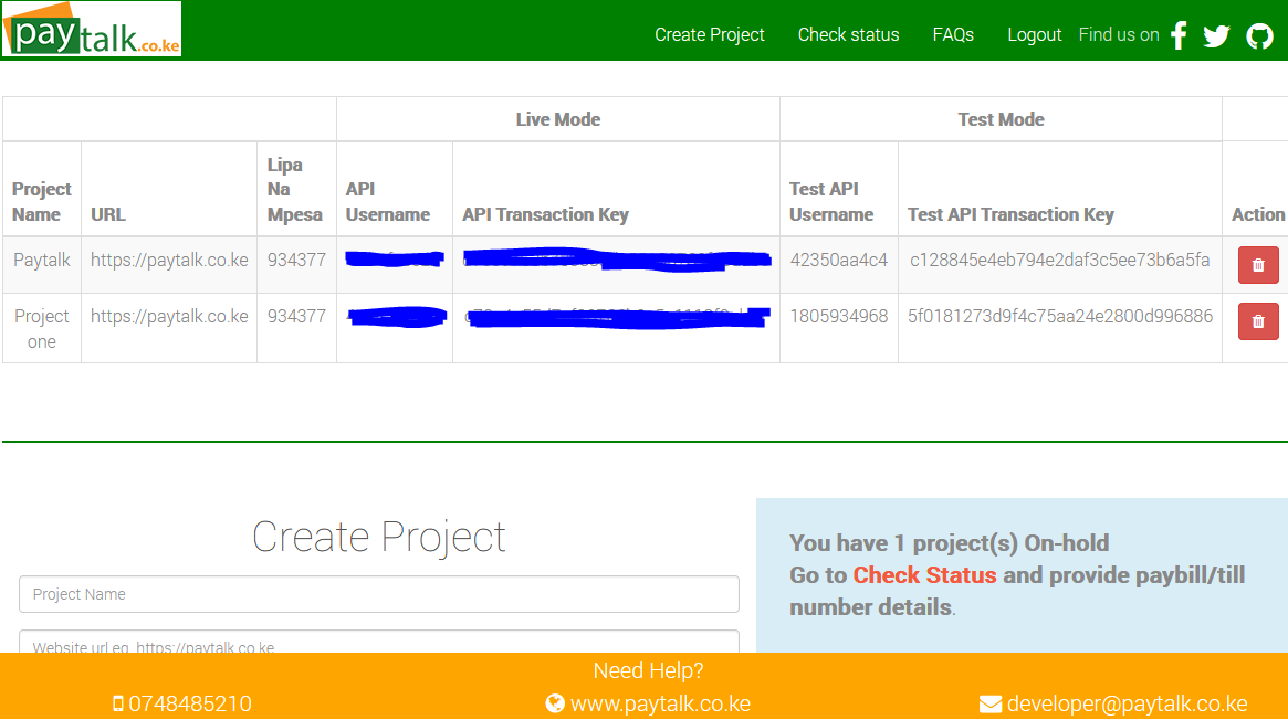 paytalk.co.ke developer account
