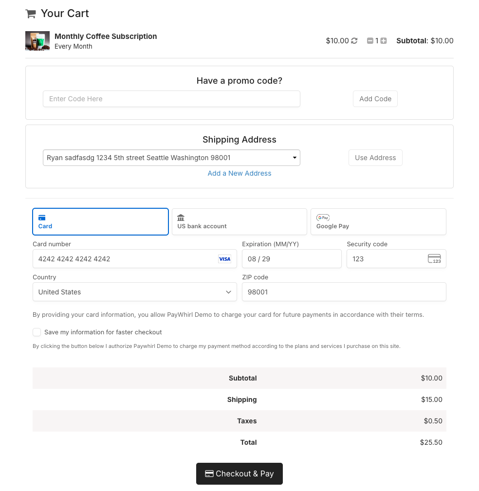 Embedded customer portal example using the shortcode.