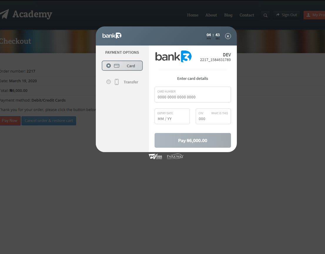 PayWithBank3D inline payment page