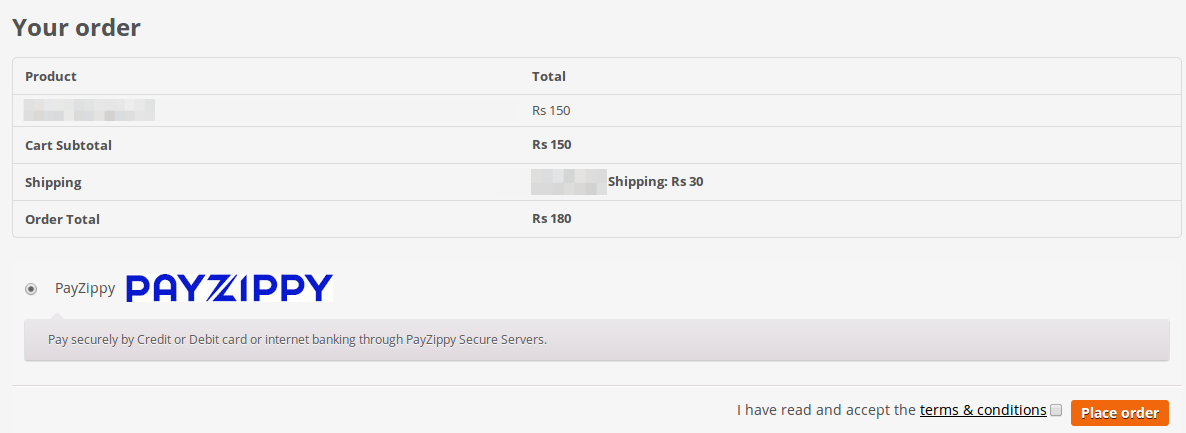 The payment gateway on checkout page.