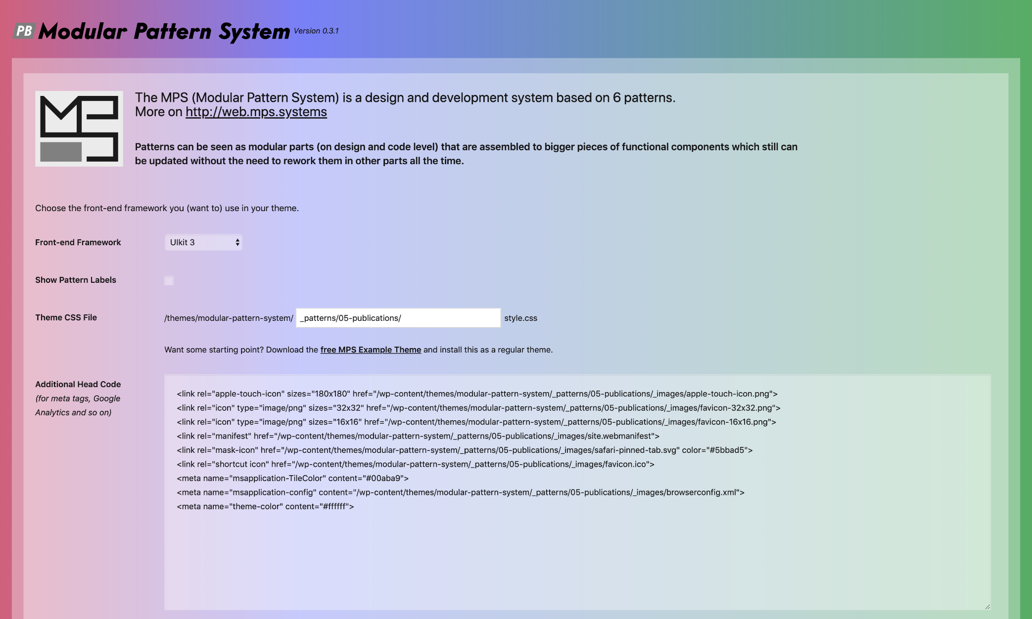 View of the plugin admin settings