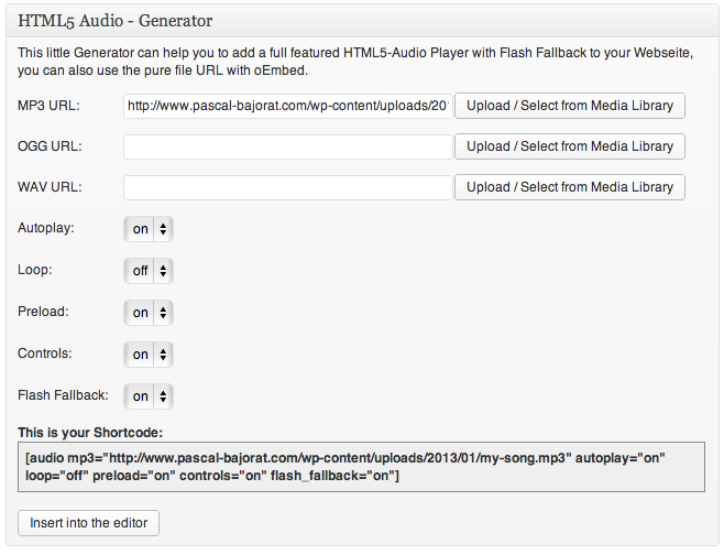 ... or use the [audio] Shortcode Generator