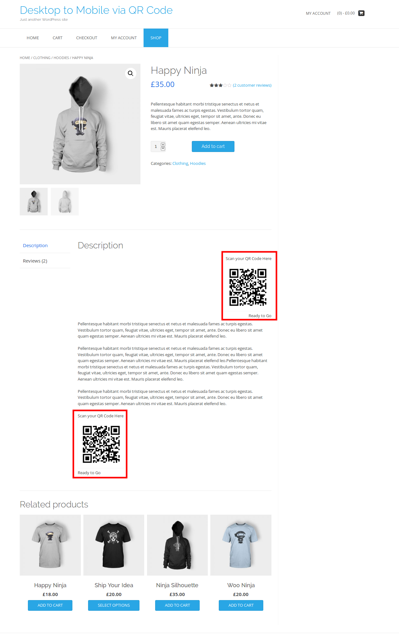 QR code is showing  on only products description