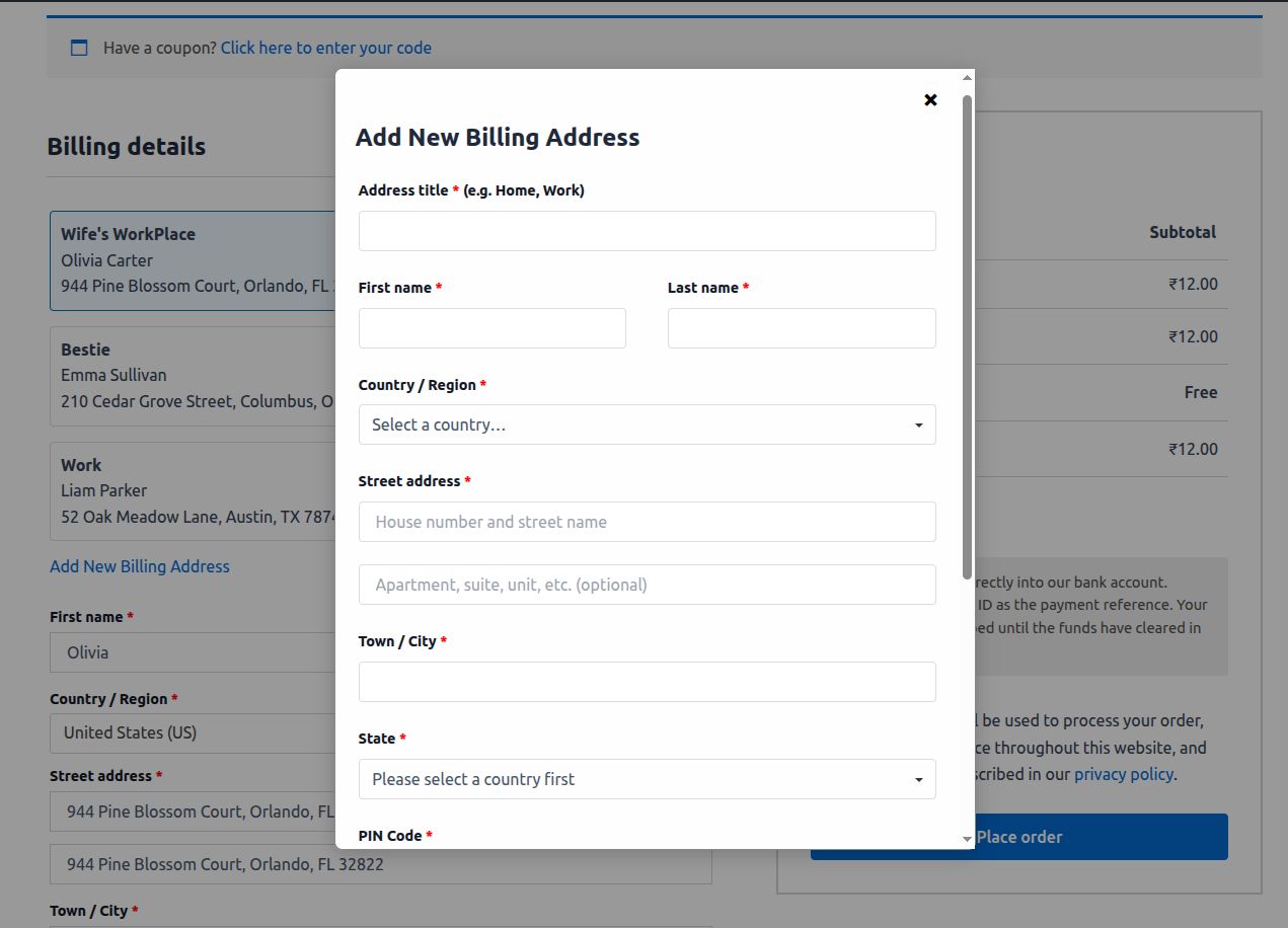 Update Address Modal