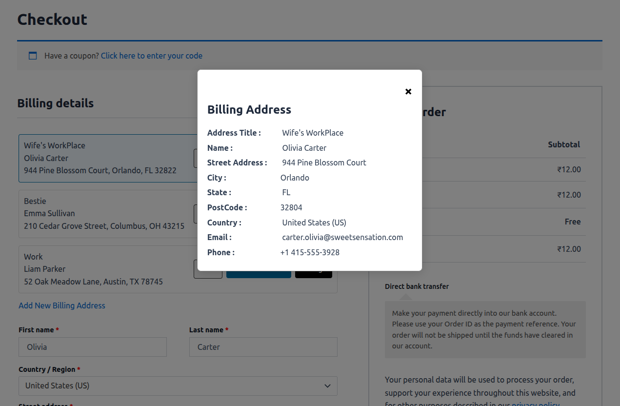 Manage Multiple Addresses in “My Account” Page