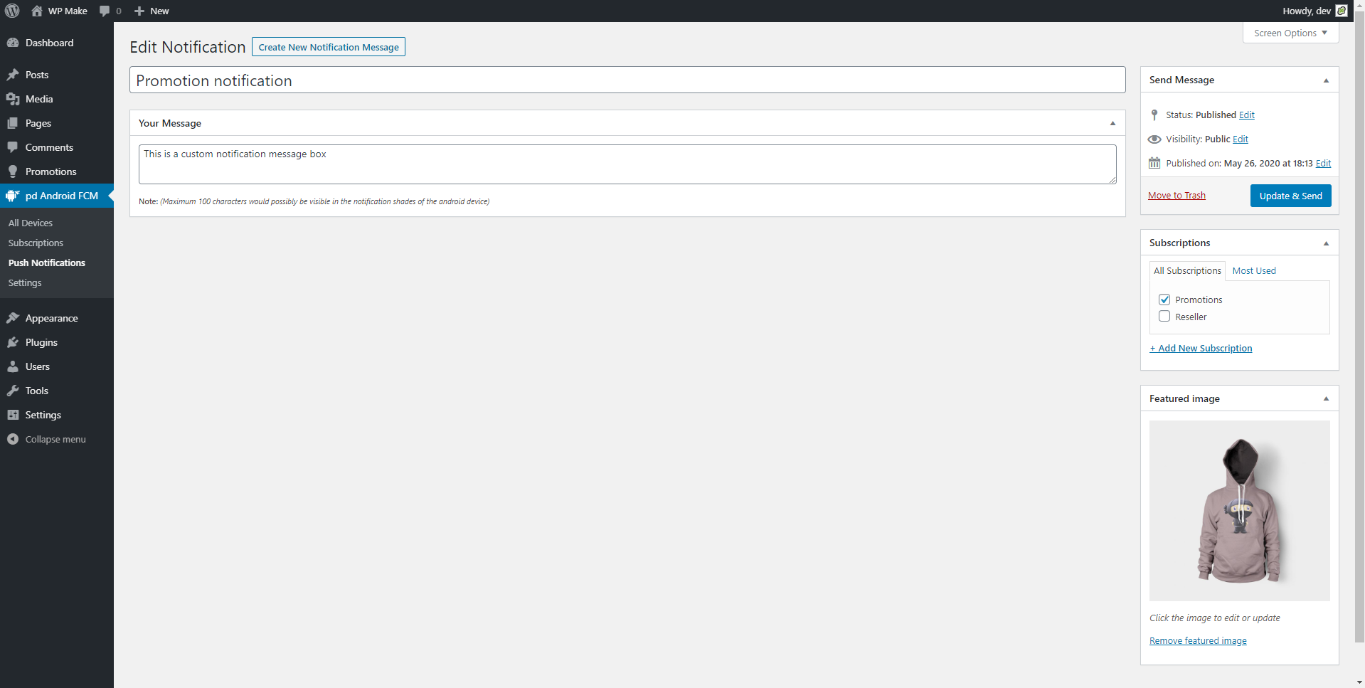 Custom Push Notification Inner Page