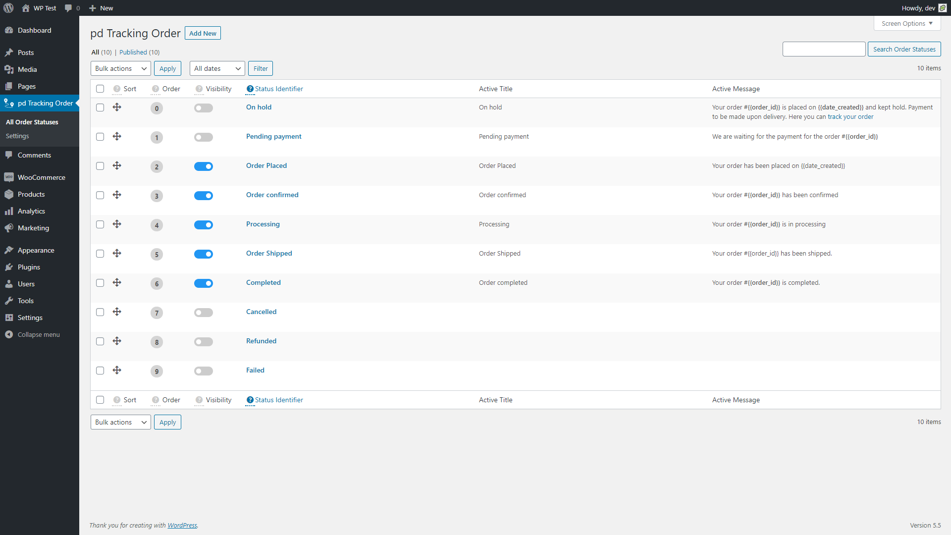 pd Tracking Custom Order page