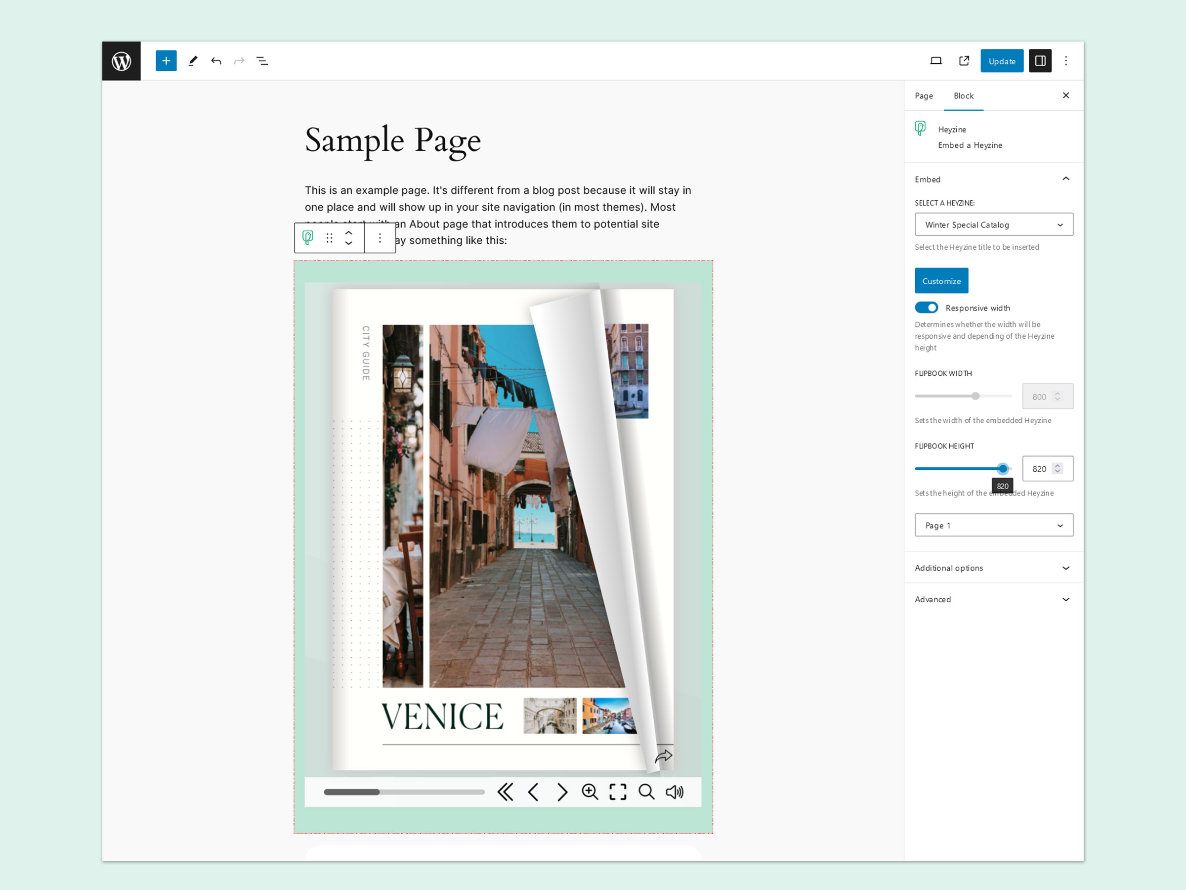 Gutenberg block to insert a flipbook