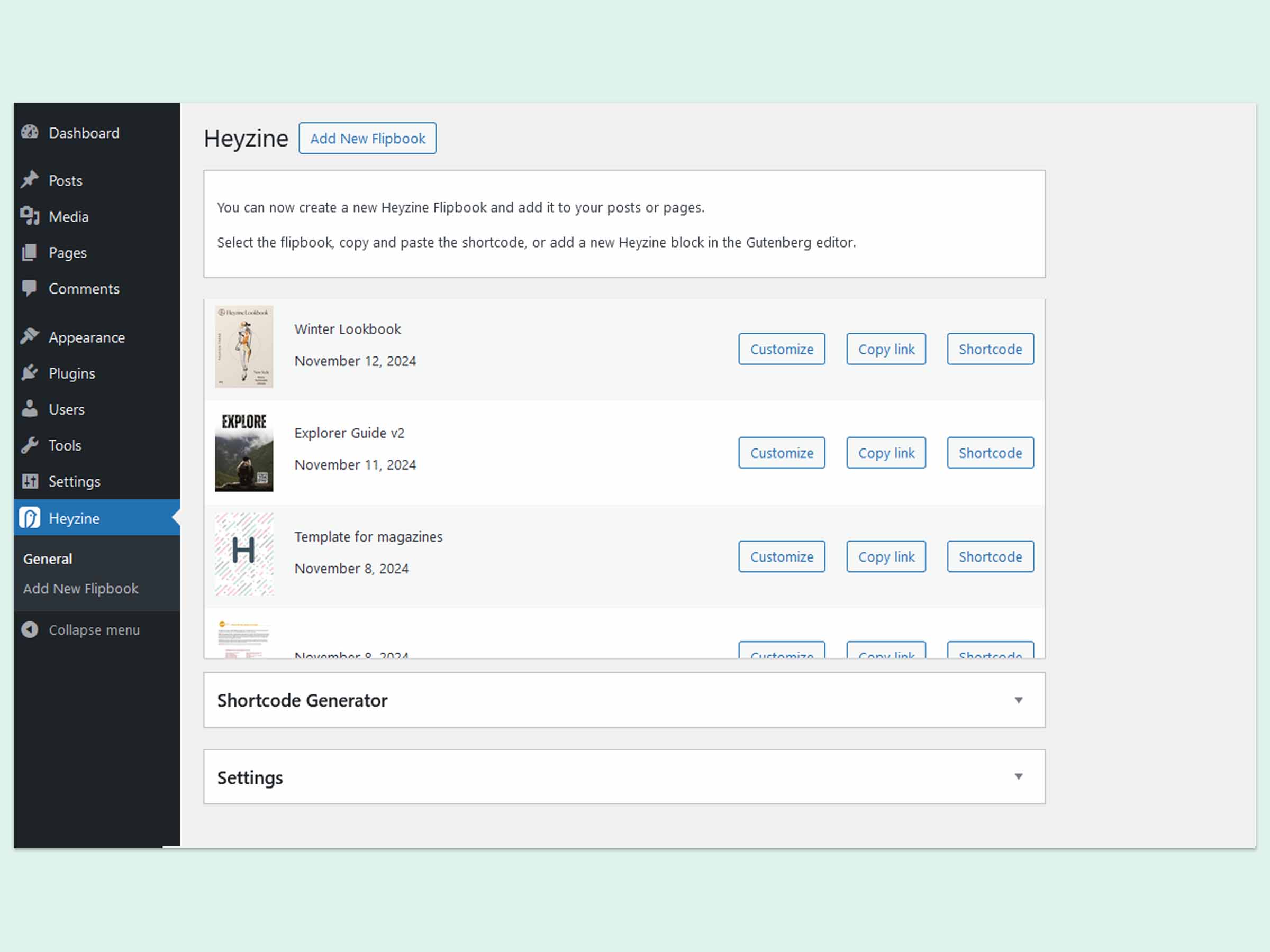 Flipbook WordPress settings