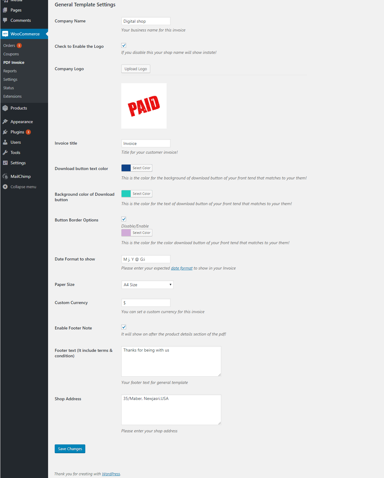 General Template Settings