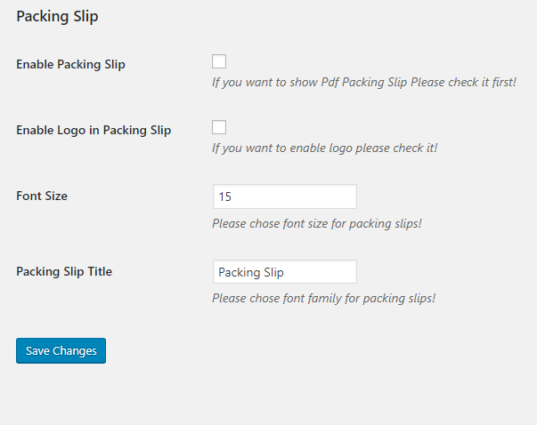 General Packing Template Settings