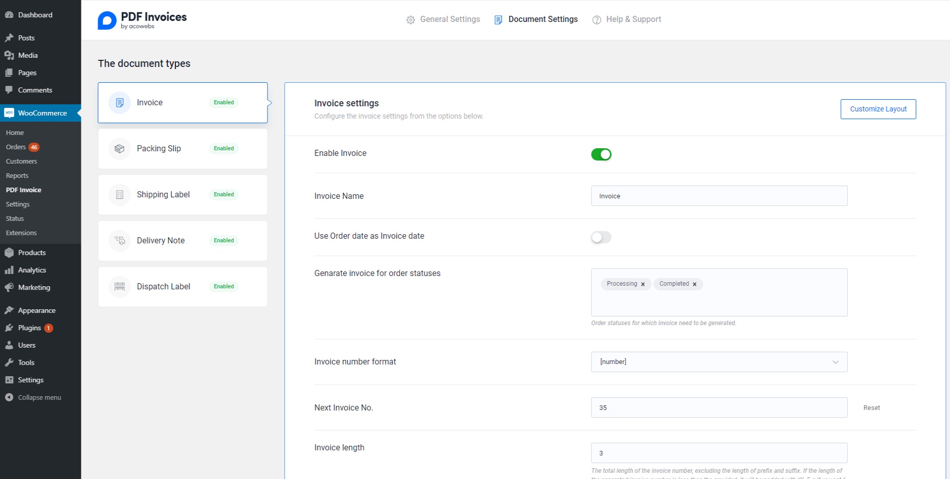 Dispatch Label Settings