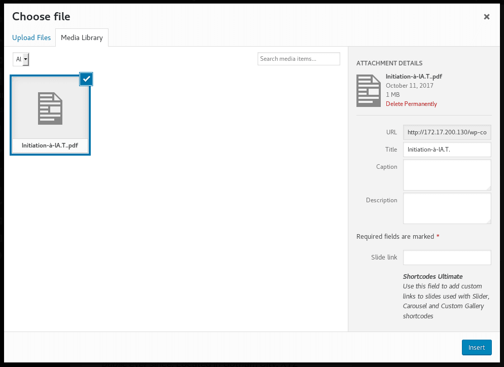 Choose a PDF document from the Media library.