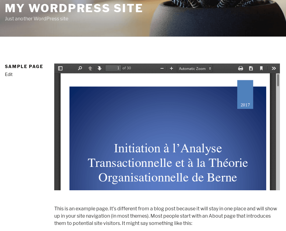 Sample page displaying our embedded PDF using the browser's built-in PDF viewer.