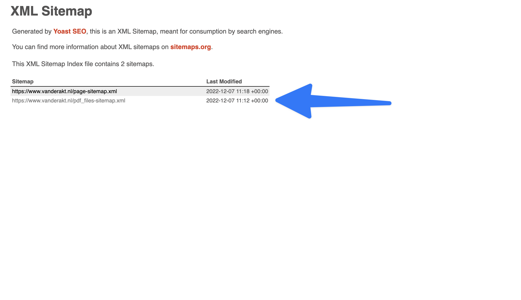 Example of PDF XML sitemap linked in Index Sitemap.