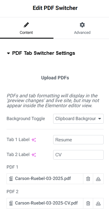 Elementor editor settings.
