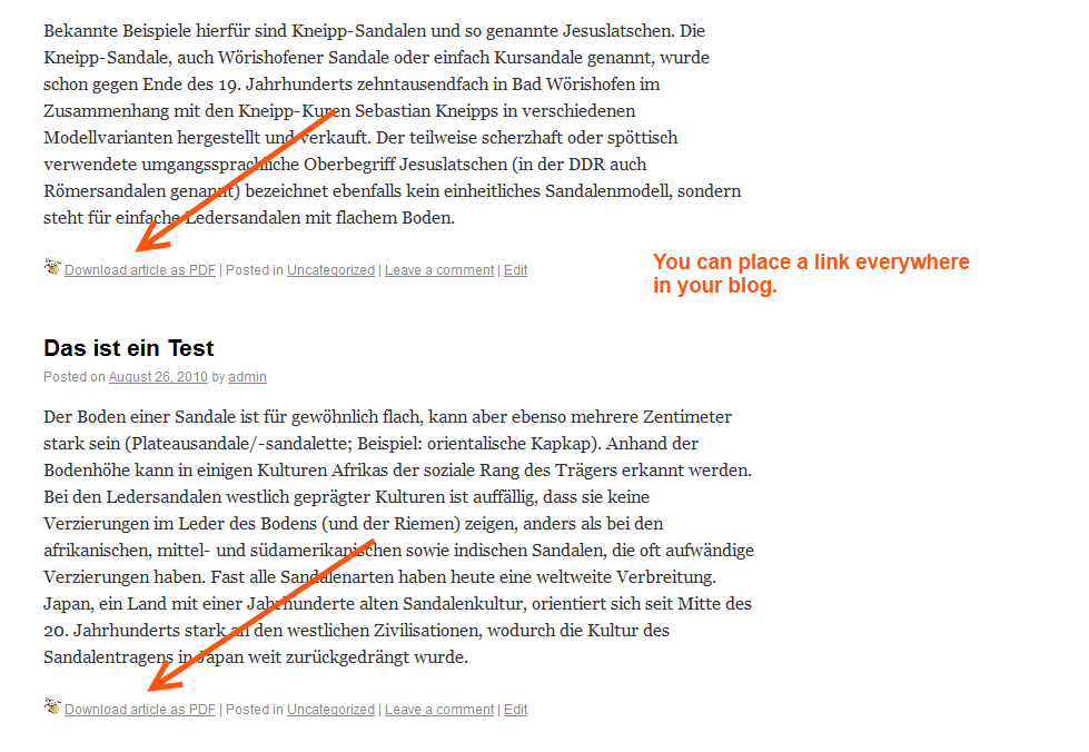 You can place PDF links everywhere in your Wordpress Blog