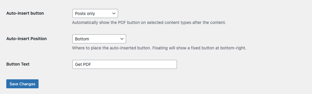 Button auto-insert options