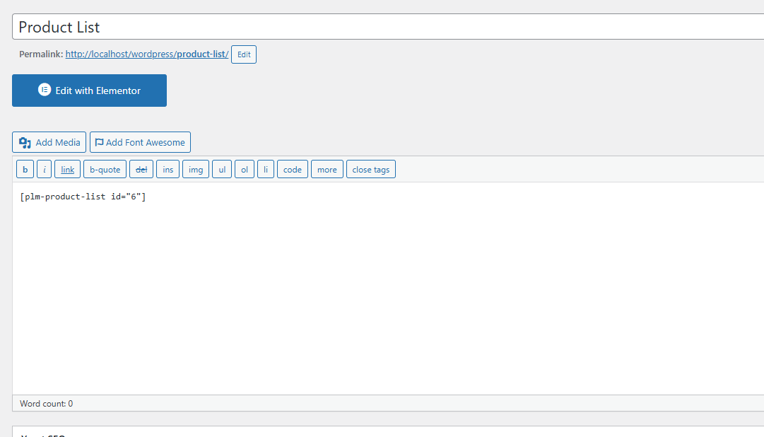Example of adding the shortcode to a page