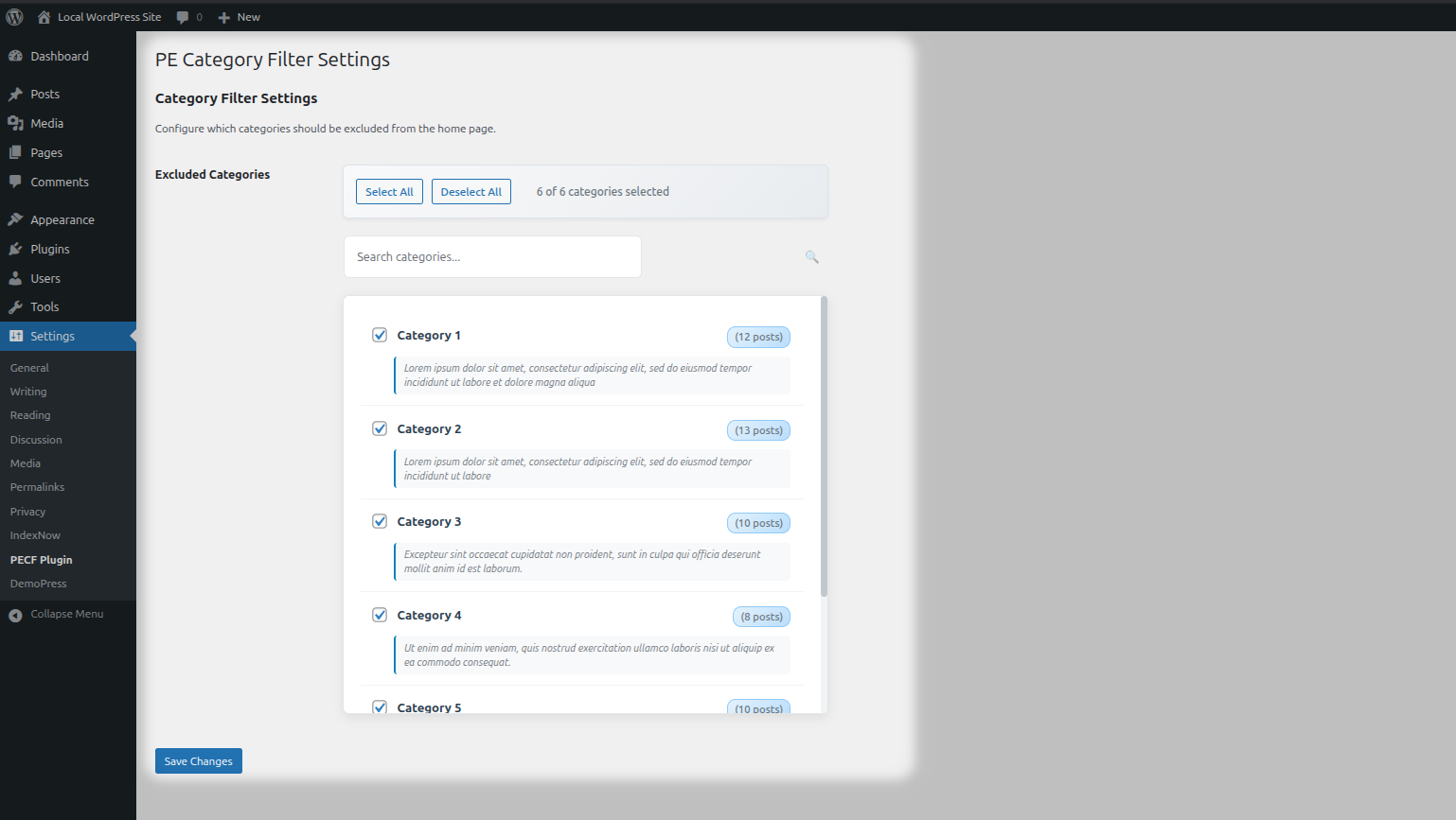 Plugin configuration panel.