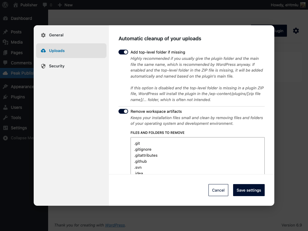 After uploading, the plugin is automatically analysed and cleaned up if necessary.