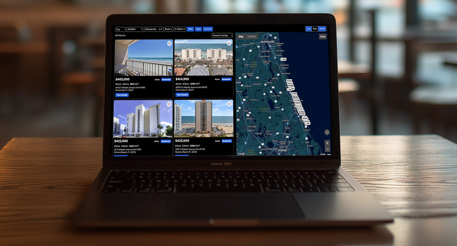 PeakIDX Search on a mobile map search in dark mode.