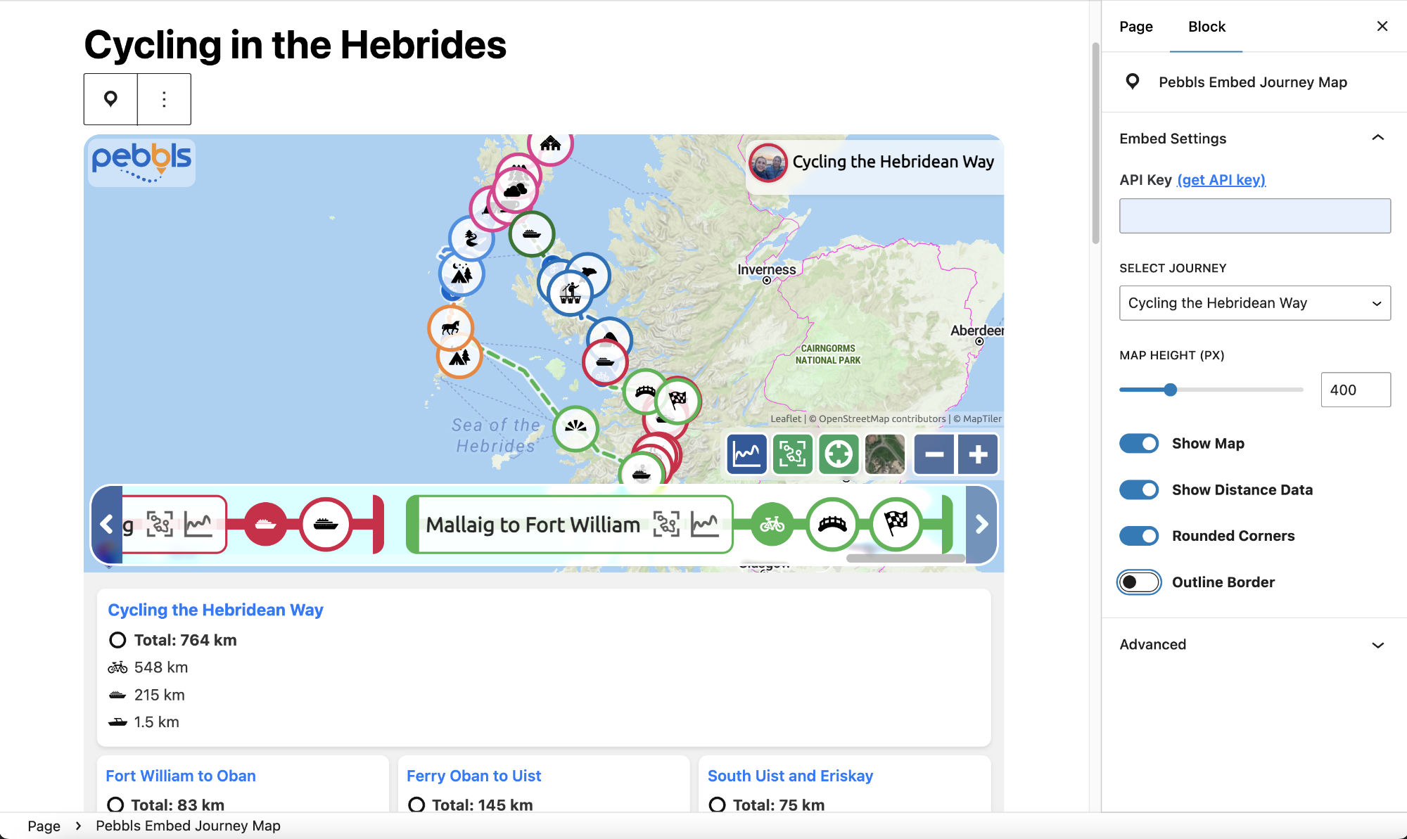 Display journey stats alongside your map.