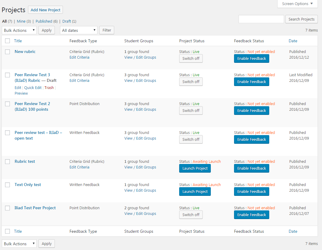 Project overview page