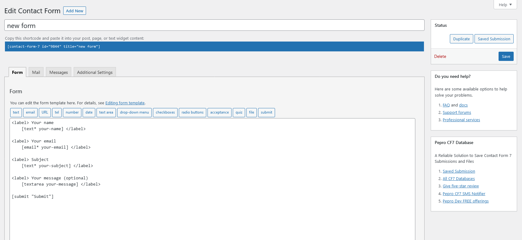 Form Edit Screen