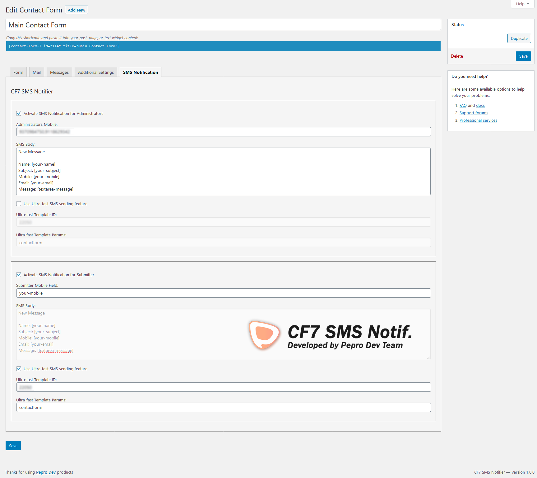 CF7 Contact Form's Setting