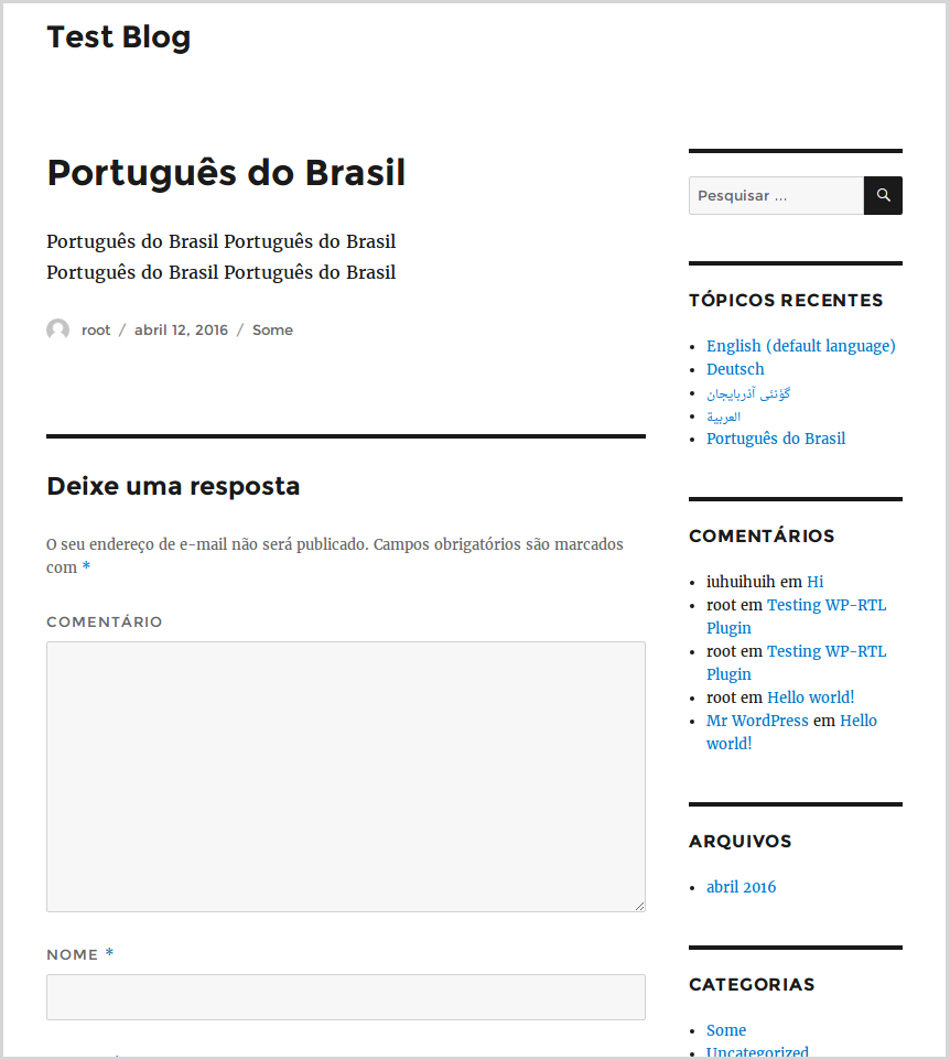 Example of a post in Brazilian Portuguese (Português do Brasil)