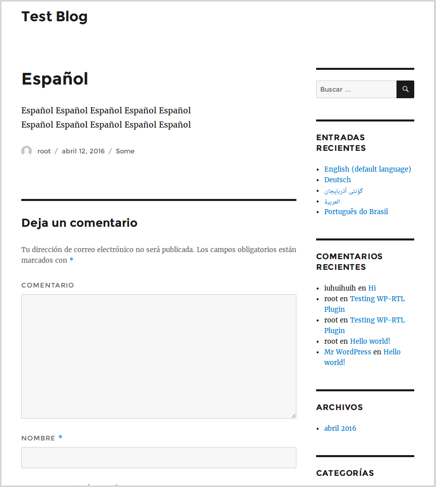 Example of a post in Spanish (Español)