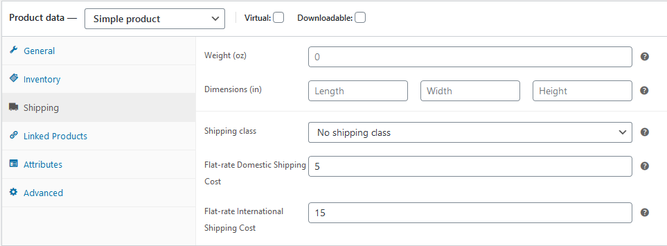 Product shipping costs