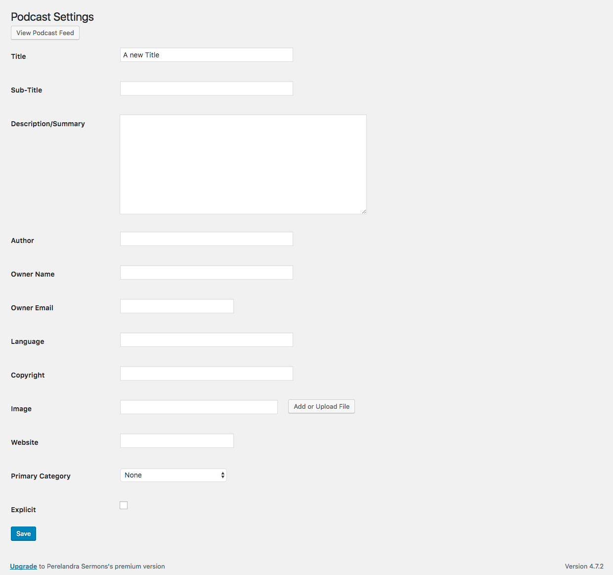 Podcast settings screen