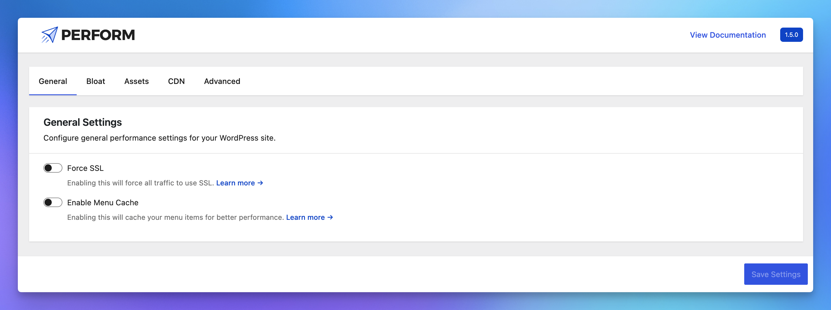 General Settings Screen