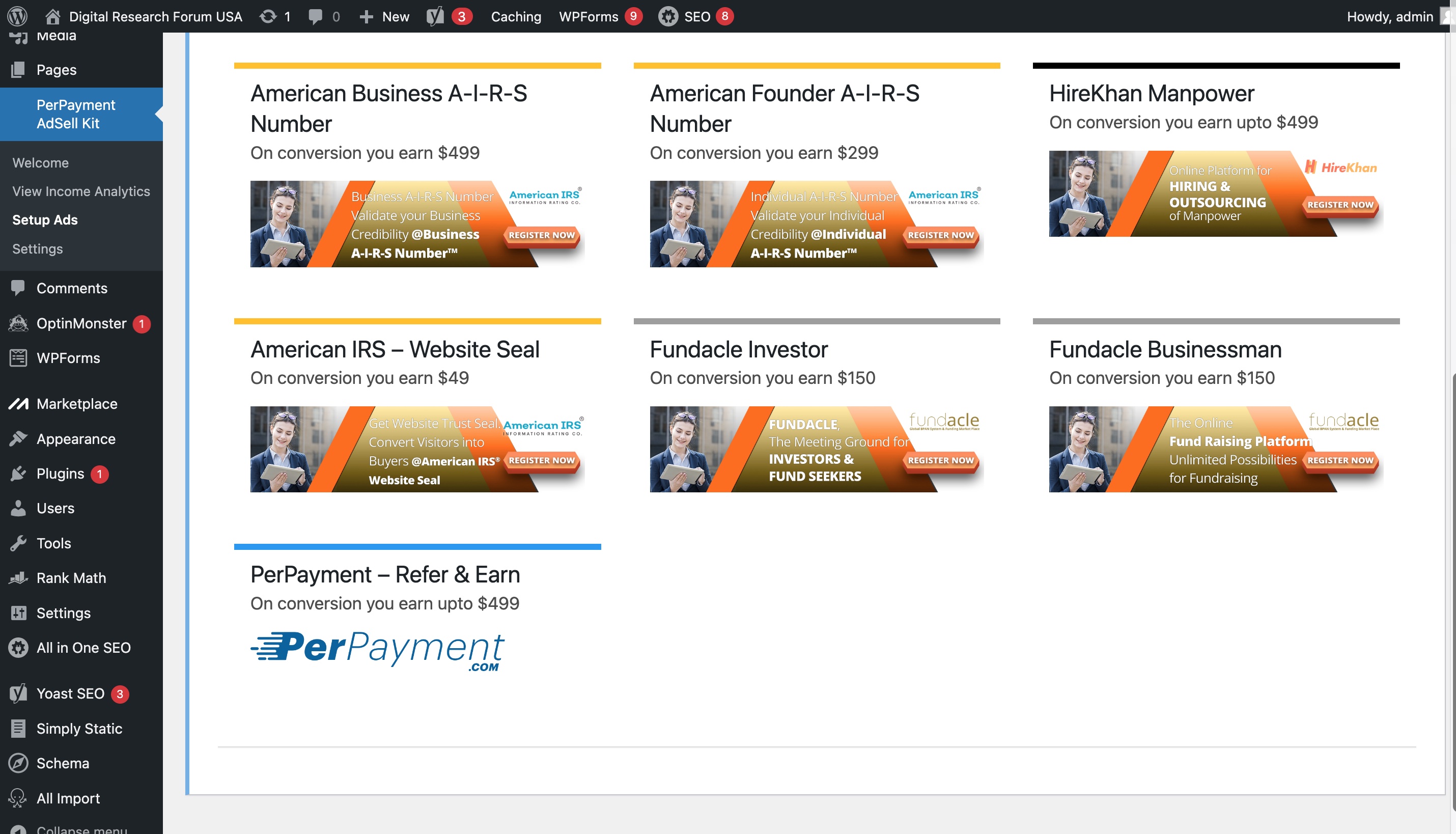 Ads Setup Page