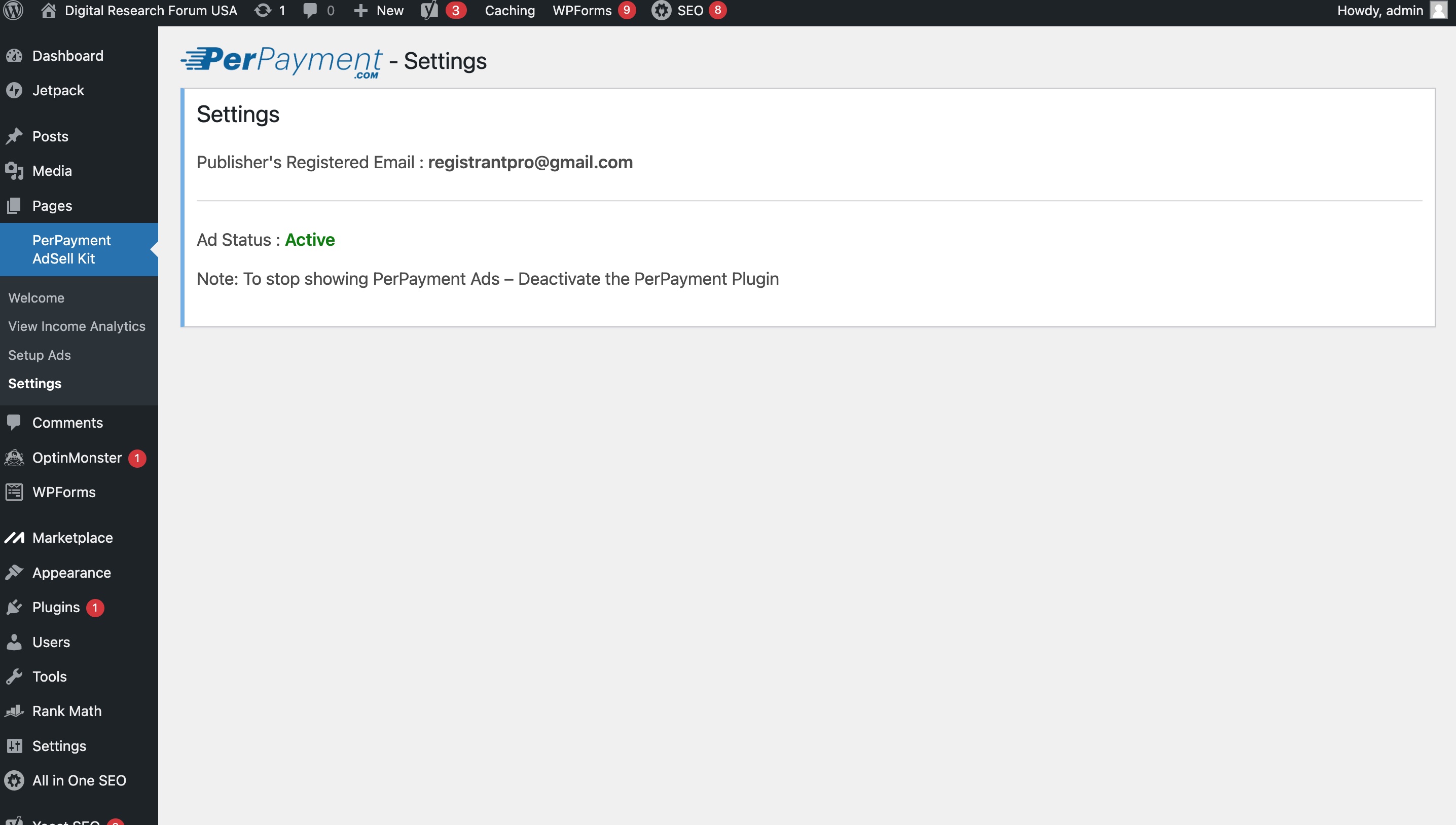 Settings Page.