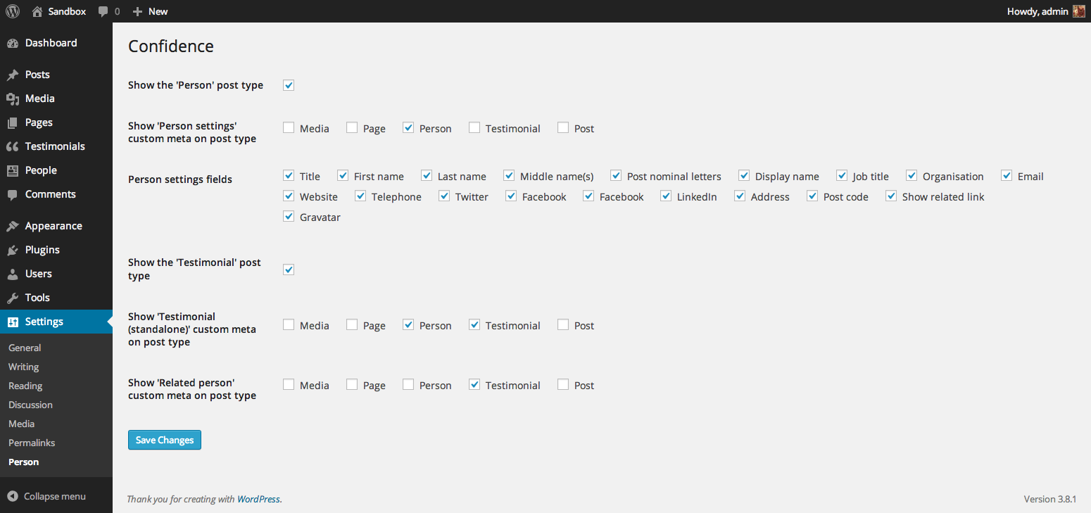 The options screen