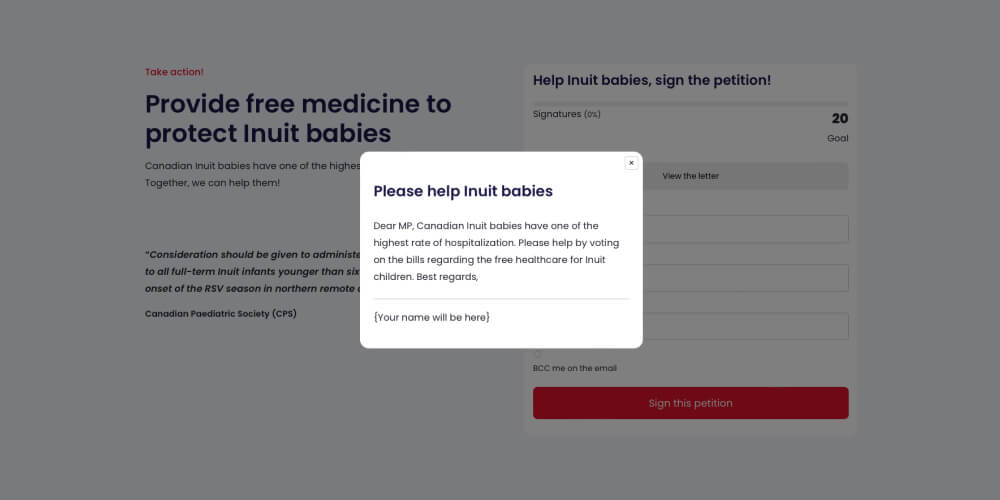 Petition letter (frontend)