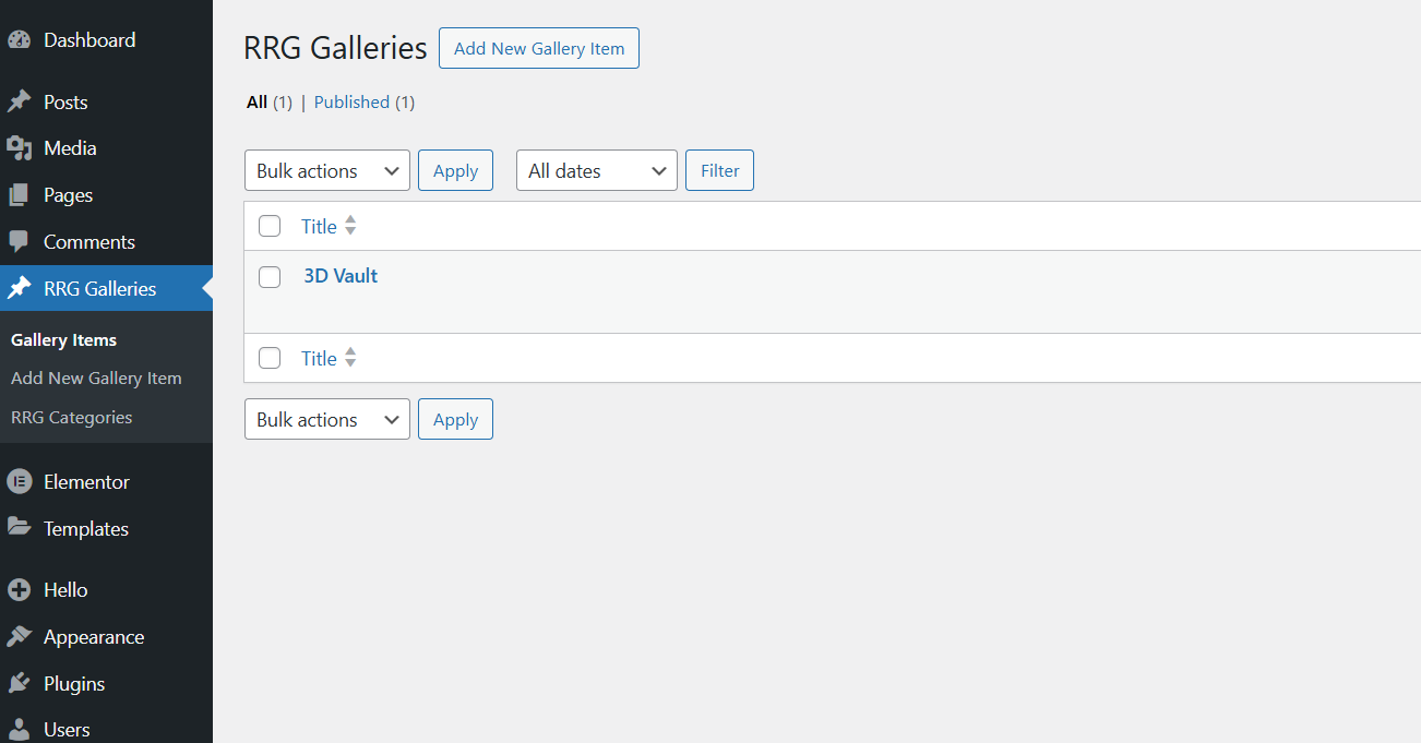 Adding gallery images or items in the admin dashboard