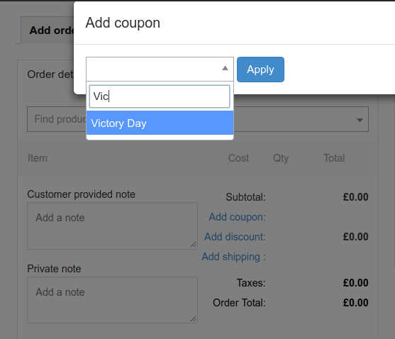 Apply coupon, autocomplete