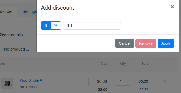 Adjust discount type and amount
