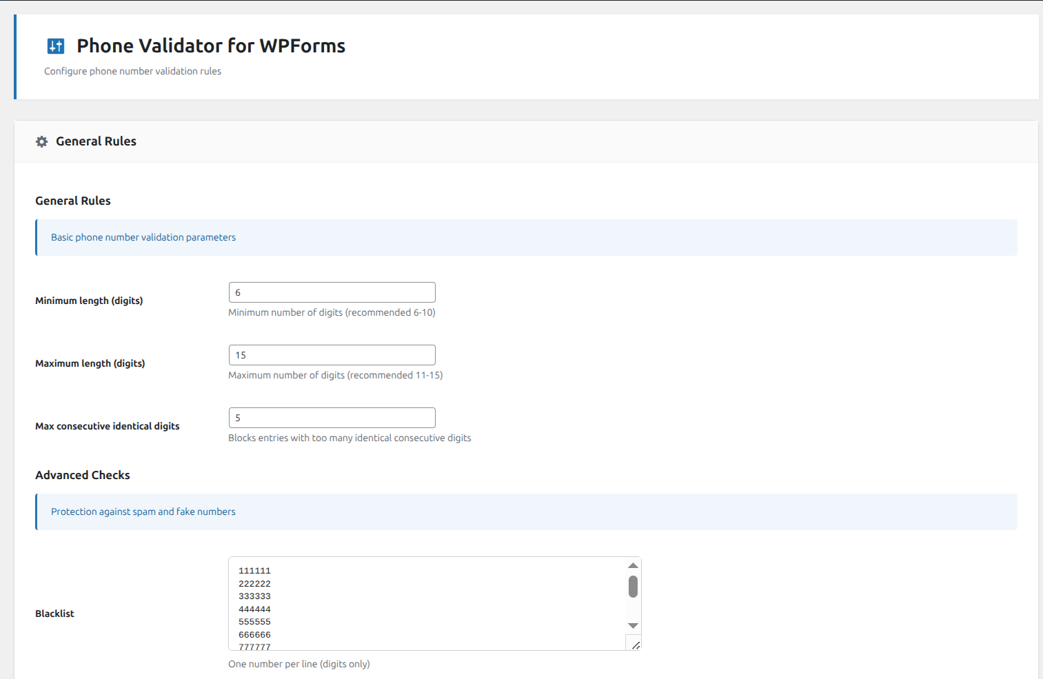 Validation history - view blocked numbers and errors [file:22]