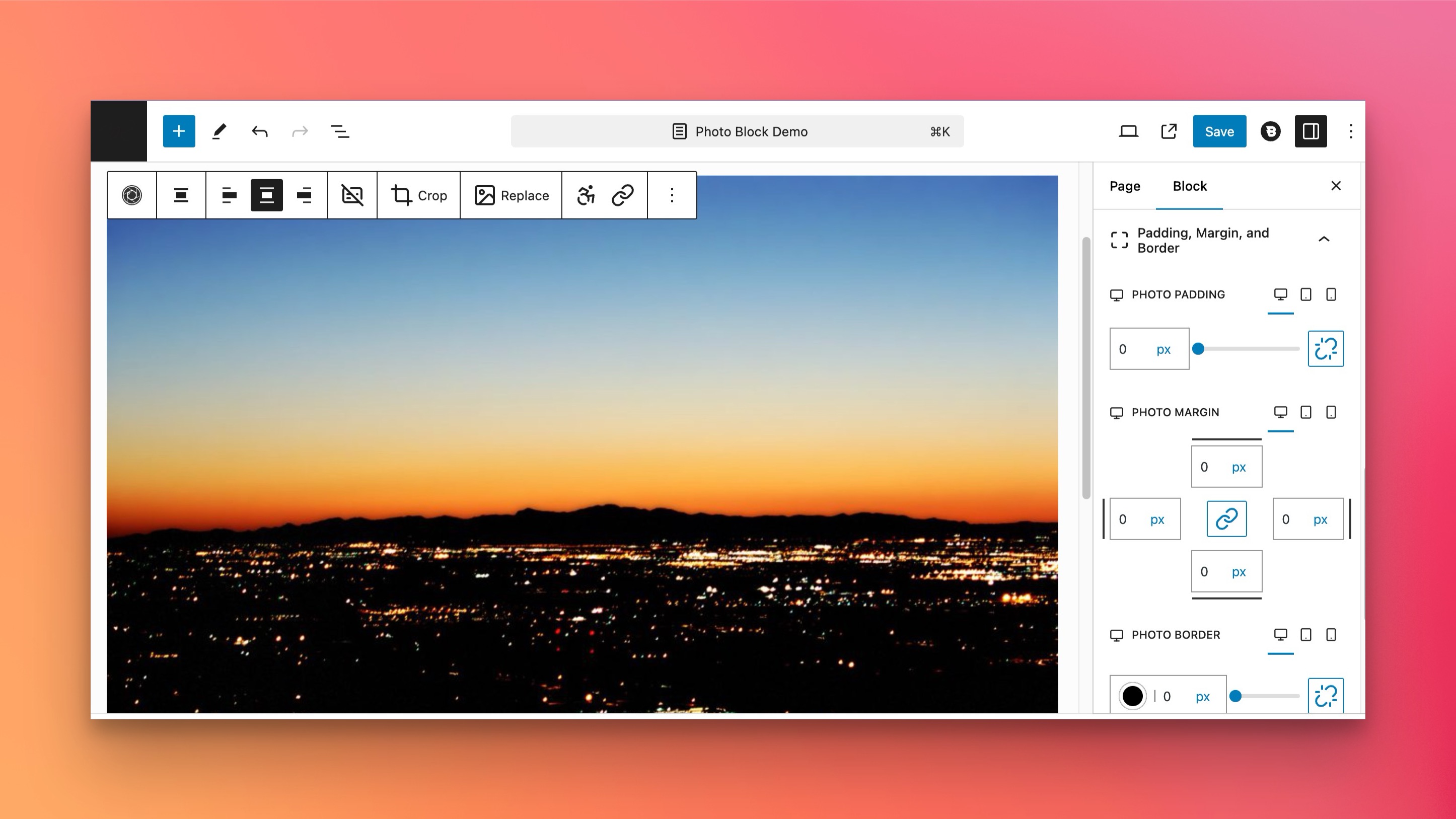 Set sizing for the photo, and set the object fit (if desired).