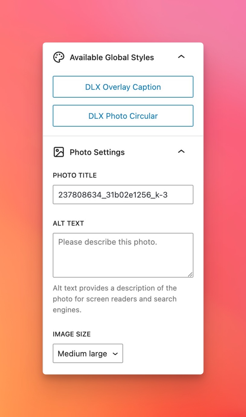 Set the caption's typography, background color, and text color.