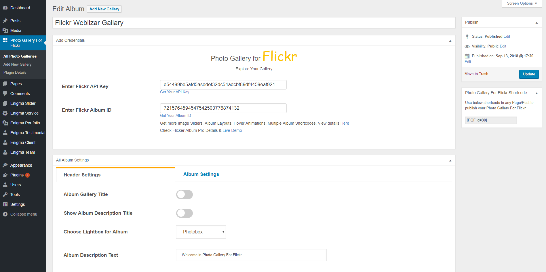 Add Flickr photo gallery with header option